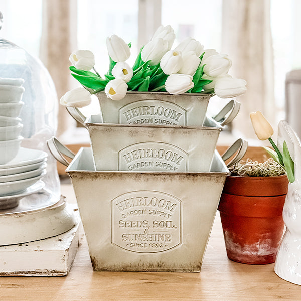 Vintage Inspired Heirloom Garden Supply Metal Planters, Set of Three by Decor Steals