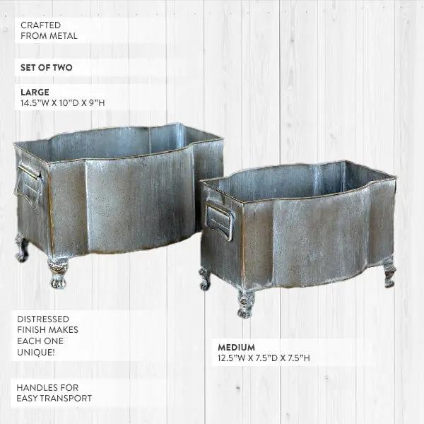 Aged Metal Footed Planters, Set of Two by Decor Steals