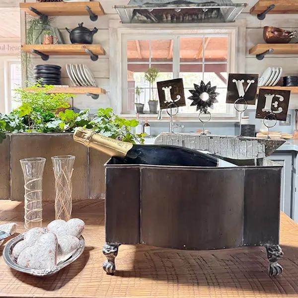 Aged Metal Footed Planters, Set of Two by Decor Steals