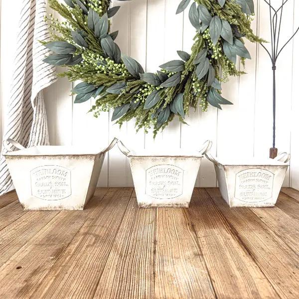 Vintage Inspired Heirloom Garden Supply Metal Planters, Set of Three by Decor Steals