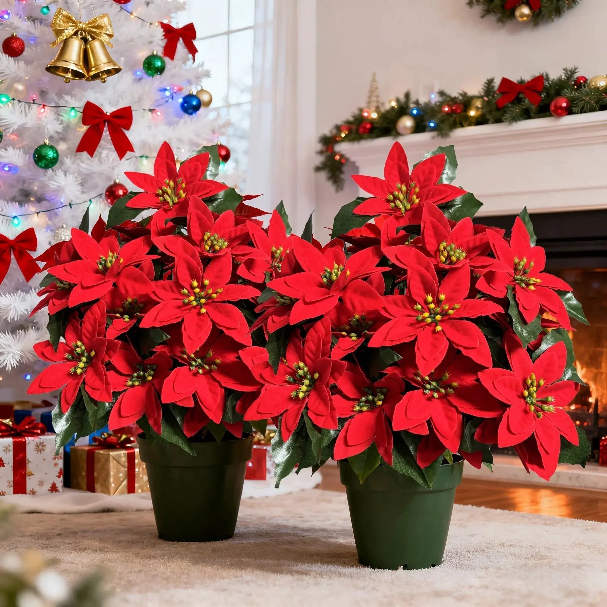 Plastic Artificial Flower Wreath - 24 Norfolk Faux Flowers for Christmas Decor by House Of Avana