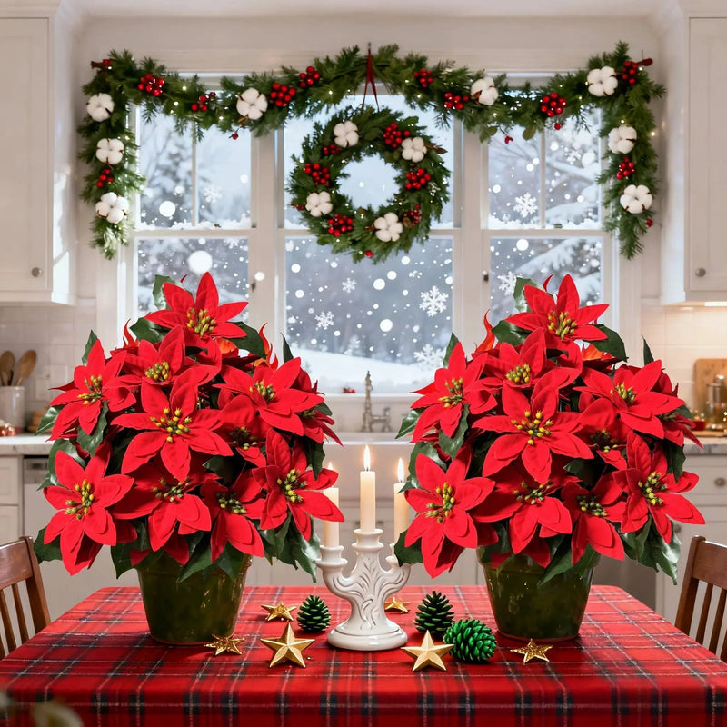 Plastic Artificial Flower Wreath - 24 Norfolk Faux Flowers for Christmas Decor by House Of Avana