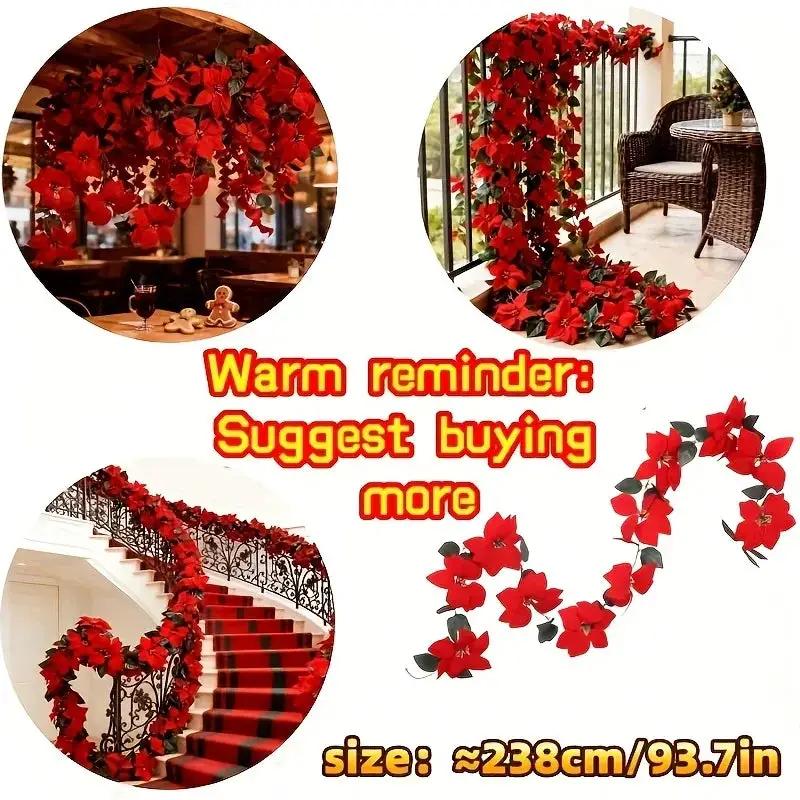 Plastic Artificial Poinsettia Wreath Large with Red Flowers and Green Leaves by House Of Avana