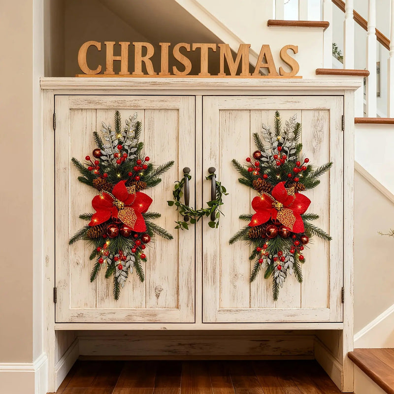 Plastic Christmas Garland 24-Inch Red with Poinsettias & Pine Cones by House Of Avana