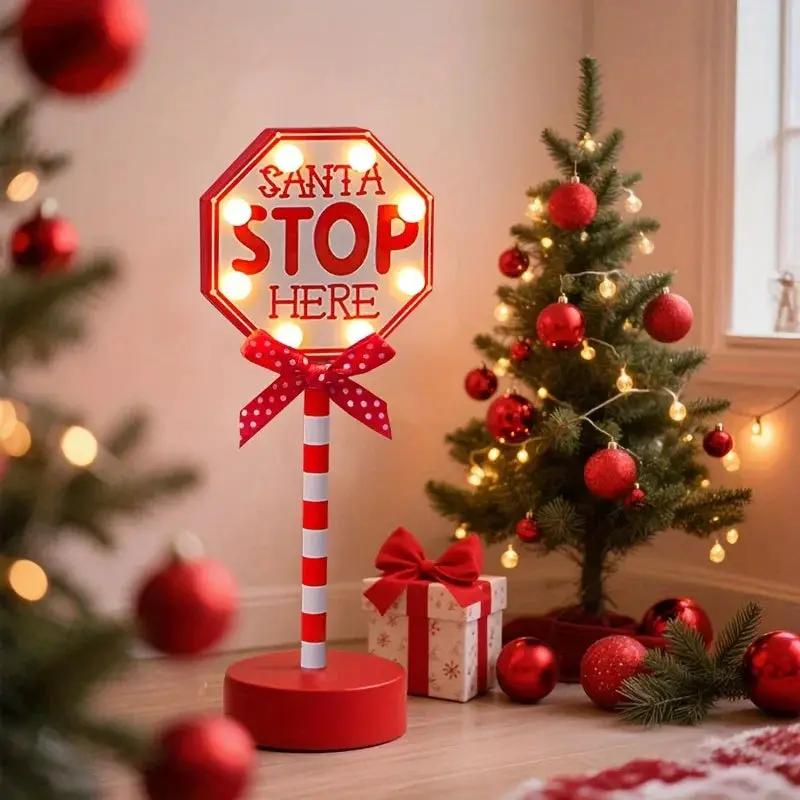 Plastic Christmas LED Sign with Santa Claus & "SANTA STOP HERE" Text by House Of Avana