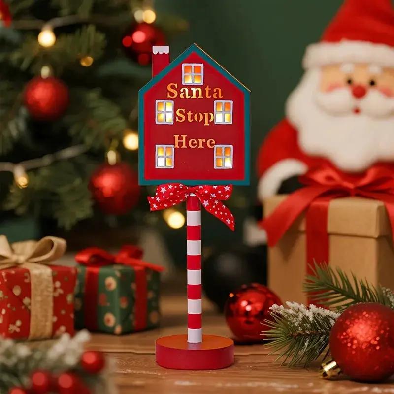 Plastic Christmas LED Sign with Santa Claus & "SANTA STOP HERE" Text by House Of Avana