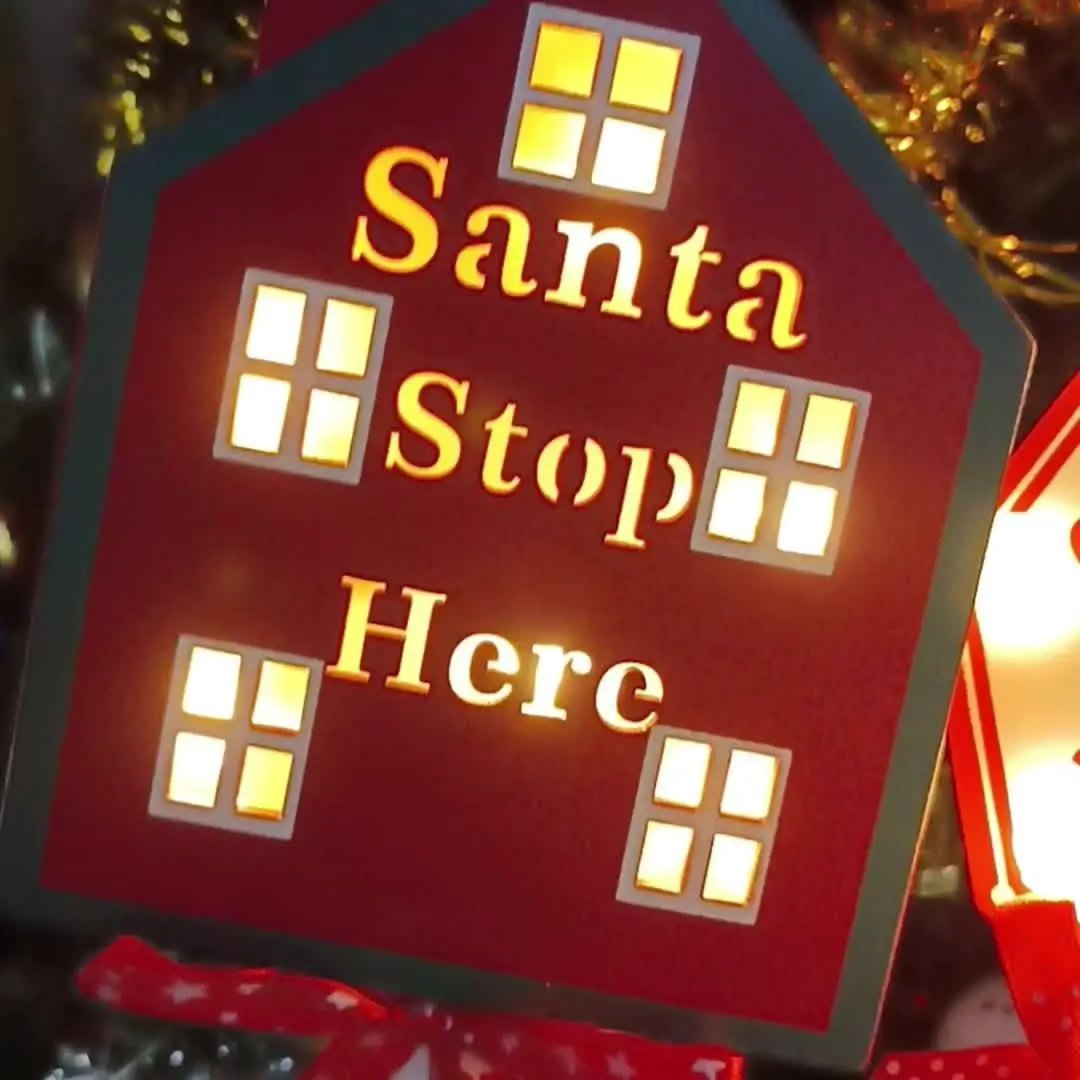 Plastic Christmas LED Sign with Santa Claus & "SANTA STOP HERE" Text by House Of Avana