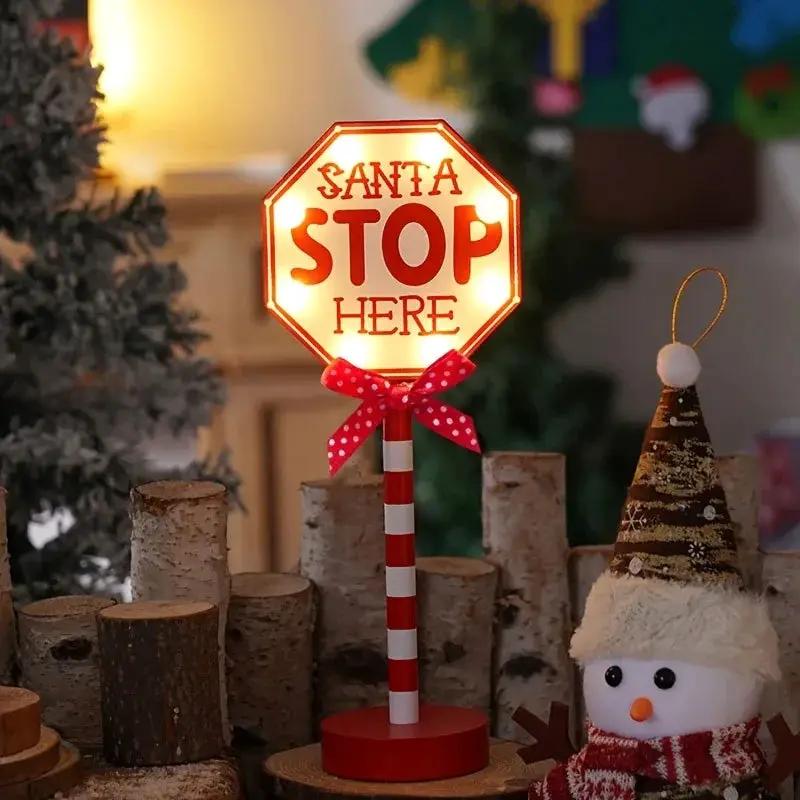 Plastic Christmas LED Sign with Santa Claus & "SANTA STOP HERE" Text by House Of Avana