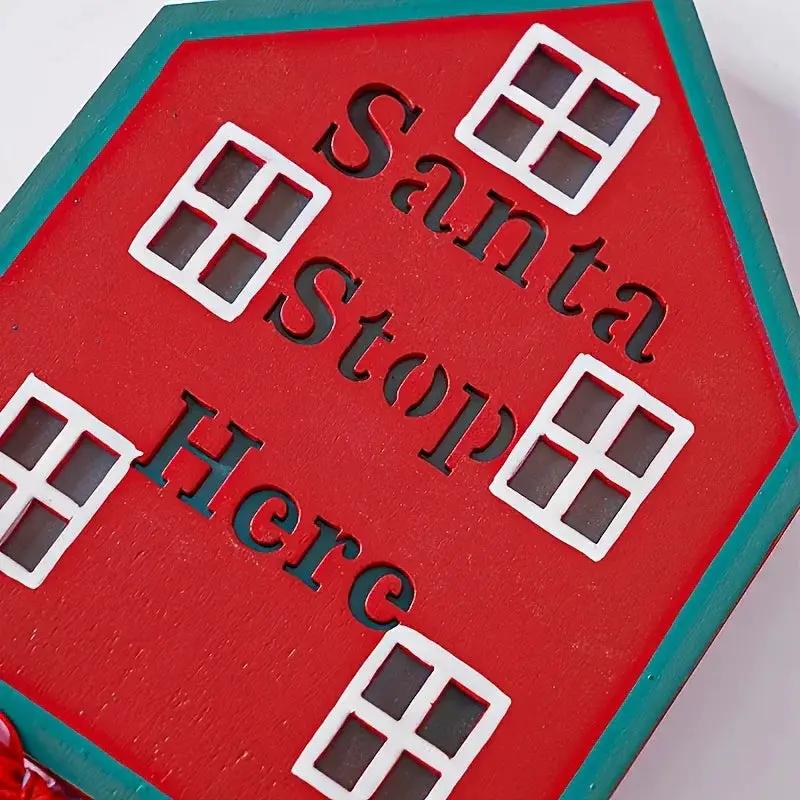 Plastic Christmas LED Sign with Santa Claus & "SANTA STOP HERE" Text by House Of Avana