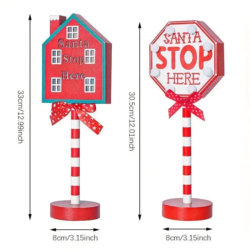Plastic Christmas LED Sign with Santa Claus & "SANTA STOP HERE" Text by House Of Avana
