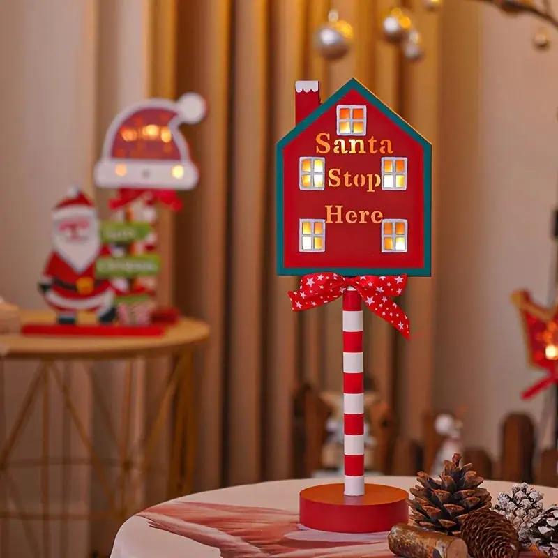 Plastic Christmas LED Sign with Santa Claus & "SANTA STOP HERE" Text by House Of Avana