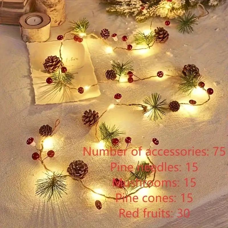 Plastic Christmas Light String, Green 6.56 Feet 20 LED Pine Cone Decoration by House Of Avana
