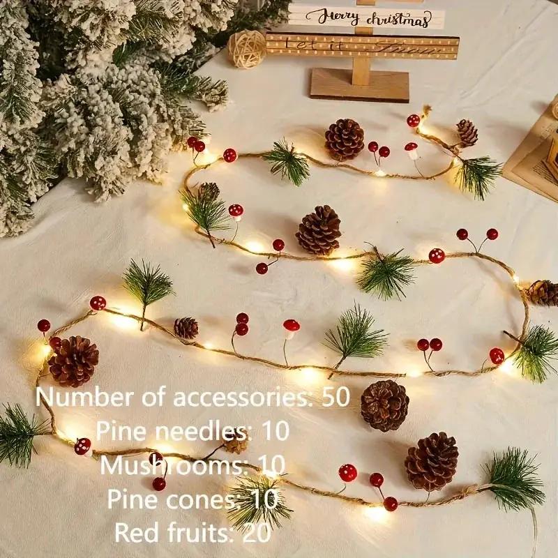 Plastic Christmas Light String, Green 6.56 Feet 20 LED Pine Cone Decoration by House Of Avana