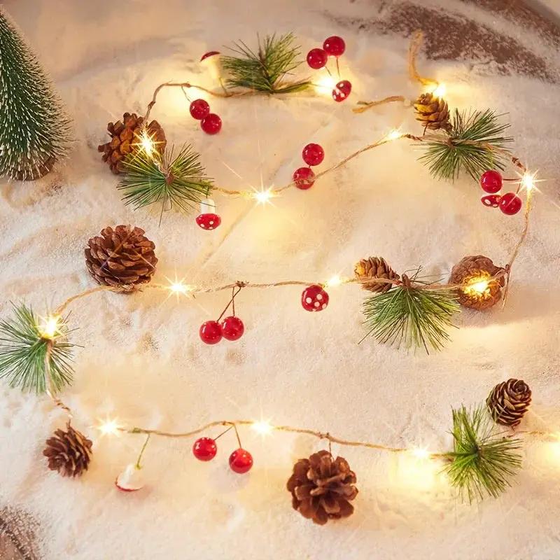 Plastic Christmas Light String, Green 6.56 Feet 20 LED Pine Cone Decoration by House Of Avana