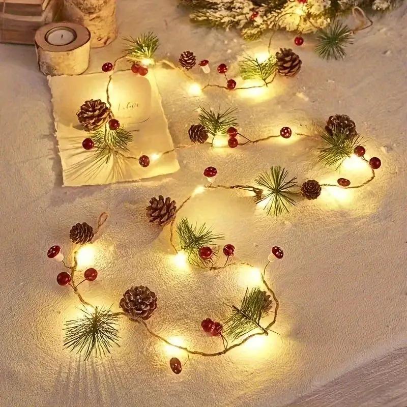 Plastic Christmas Light String, Green 6.56 Feet 20 LED Pine Cone Decoration by House Of Avana