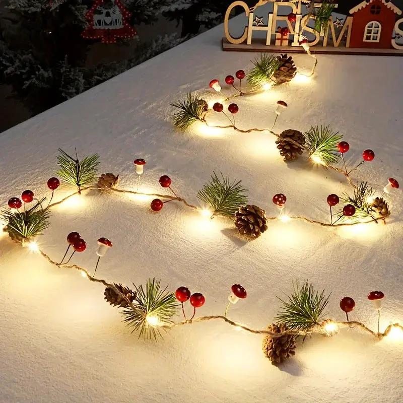 Plastic Christmas Light String, Green 6.56 Feet 20 LED Pine Cone Decoration by House Of Avana