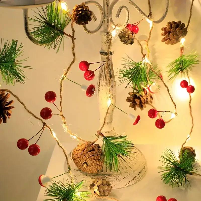 Plastic Christmas Light String, Green 6.56 Feet 20 LED Pine Cone Decoration by House Of Avana