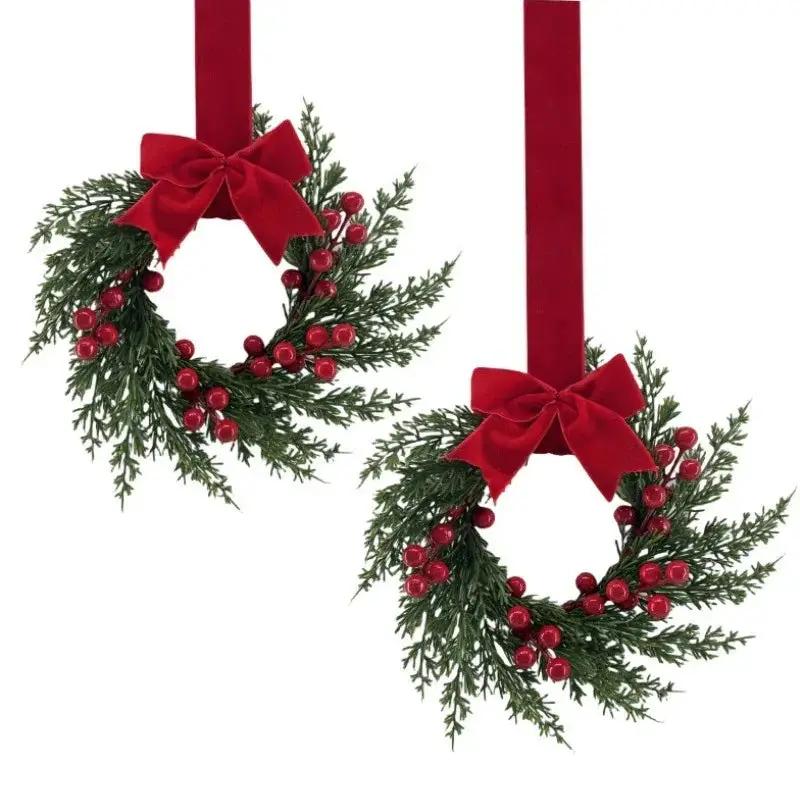 Plastic Christmas Wreath 25.4cm with Red Berries & Burgundy Bow by House Of Avana