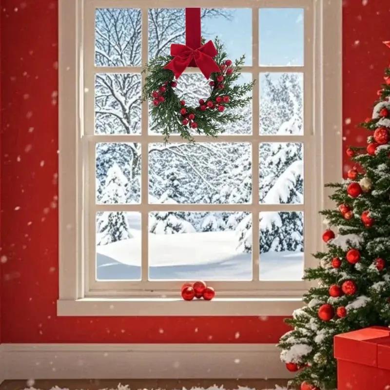 Plastic Christmas Wreath 25.4cm with Red Berries & Burgundy Bow by House Of Avana
