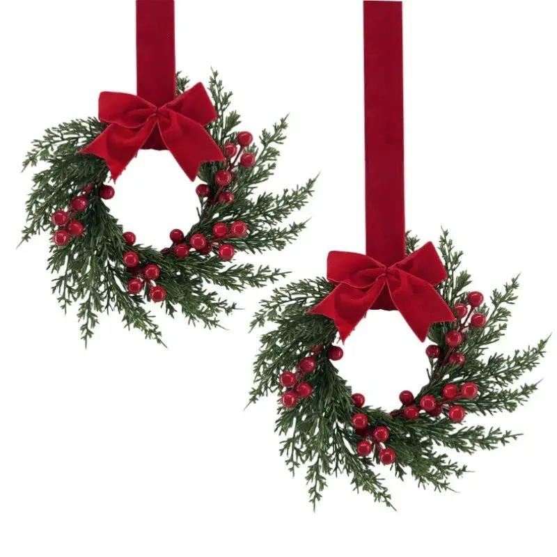 Plastic Christmas Wreath 25.4cm with Red Berries & Burgundy Bow by House Of Avana