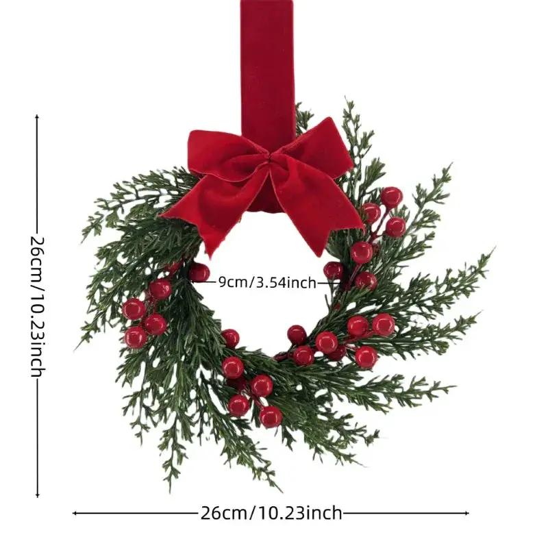Plastic Christmas Wreath 25.4cm with Red Berries & Burgundy Bow by House Of Avana