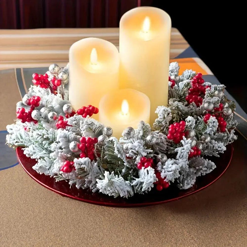 Plastic Christmas Wreath Candle Holder with Holly and Berries by House Of Avana
