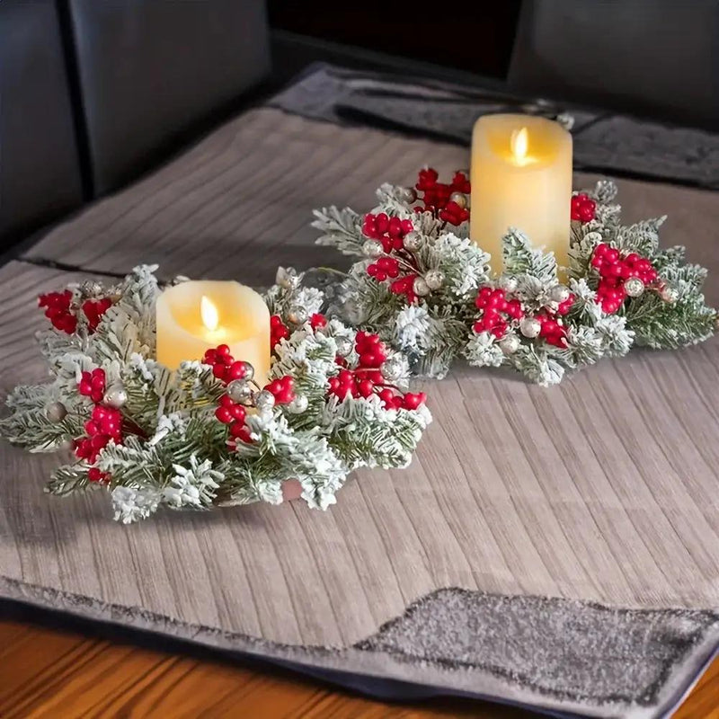 Plastic Christmas Wreath Candle Holder with Holly and Berries by House Of Avana