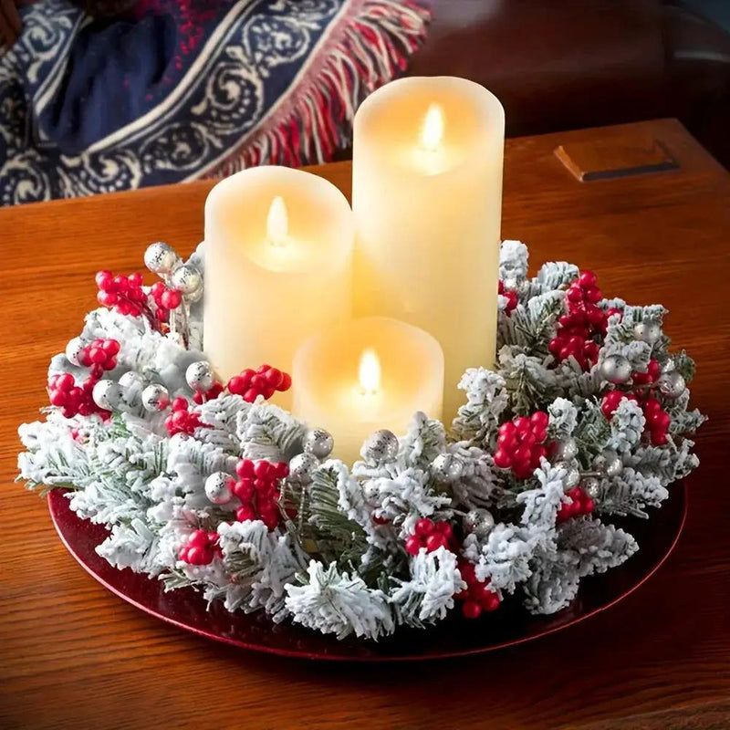 Plastic Christmas Wreath Candle Holder with Holly and Berries by House Of Avana