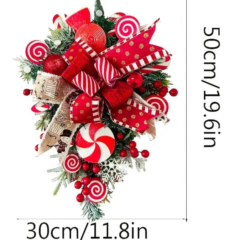 Plastic Christmas Wreath - Red & Candy Cane Design with Golden Bows by House Of Avana