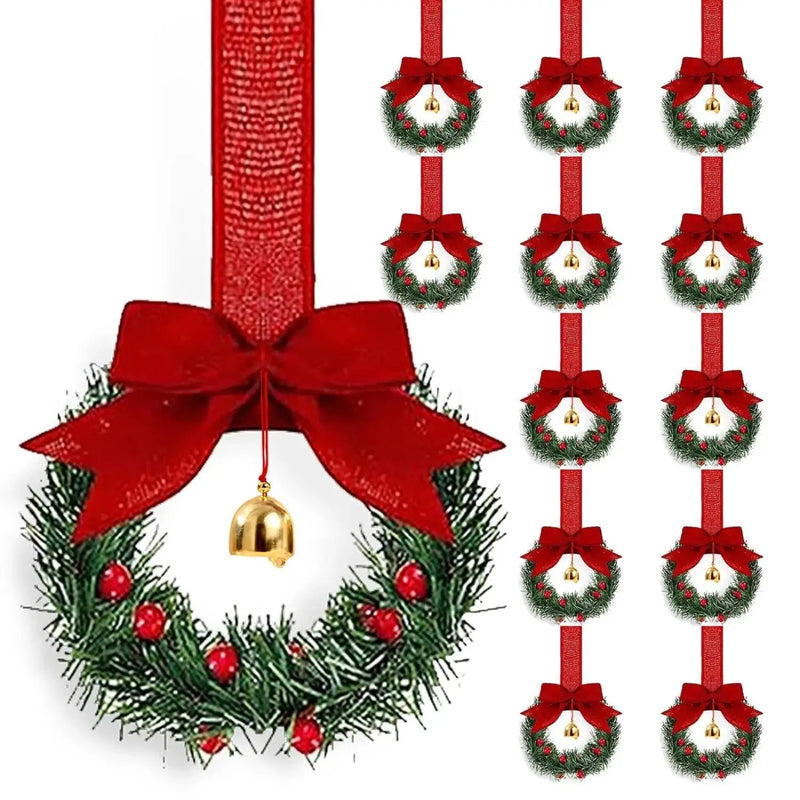 Plastic Christmas Wreath with Red Ribbon Bow & Bells, 12pcs Red Berry & Green Foliage by House Of Avana