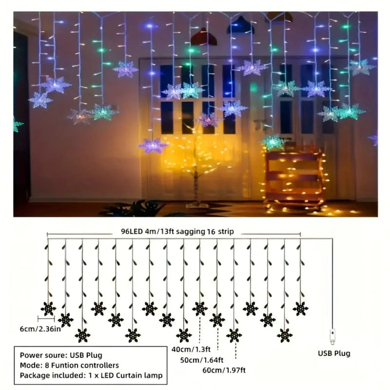 LED USB Snowflake String Lights for Indoor Outdoor Christmas Decor by House Of Avana