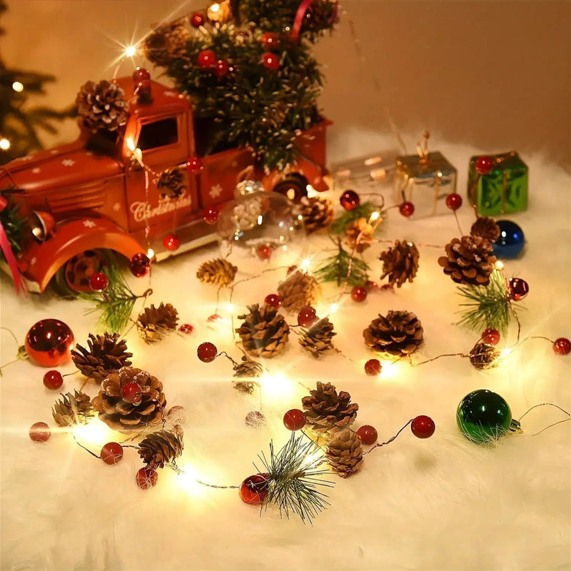 Plastic Fairy Lights with Pine Cones, 20-LED Warm White & Multicolor, 199.95cm String Lights by House Of Avana