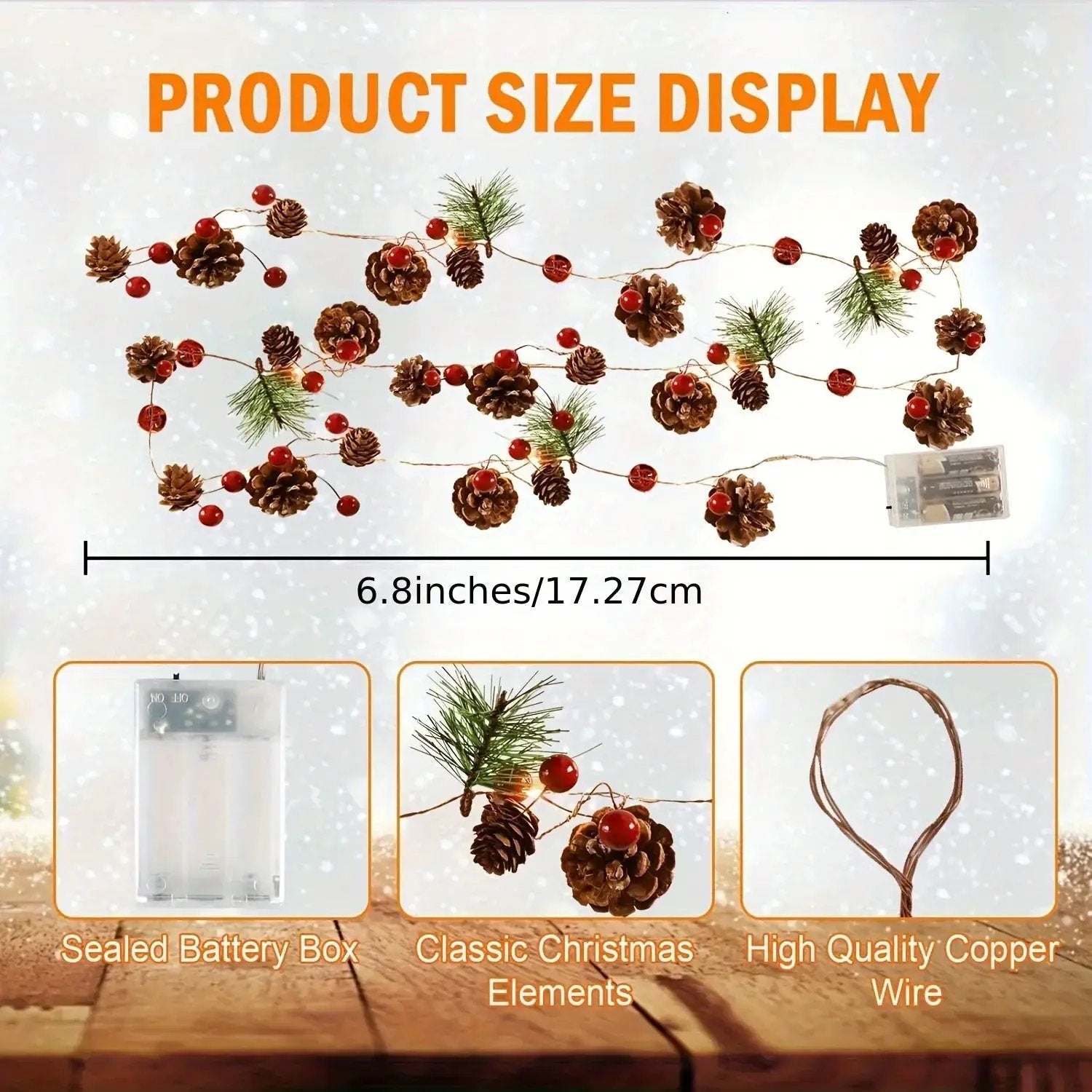 Plastic Fairy Lights with Pine Cones, 20-LED Warm White & Multicolor, 199.95cm String Lights by House Of Avana