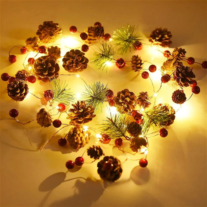Plastic Fairy Lights with Pine Cones, 20-LED Warm White & Multicolor, 199.95cm String Lights by House Of Avana