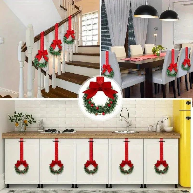 Plastic Mini Christmas Wreaths with Red Bow & Greenery by House Of Avana
