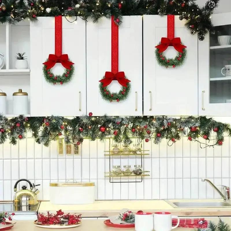 Plastic Mini Christmas Wreaths with Red Bow & Greenery by House Of Avana