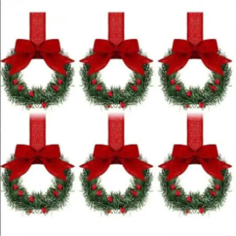 Plastic Mini Christmas Wreaths with Red Bow & Greenery by House Of Avana