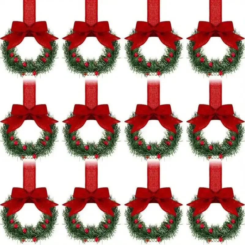 Plastic Mini Christmas Wreaths with Red Bow & Greenery by House Of Avana