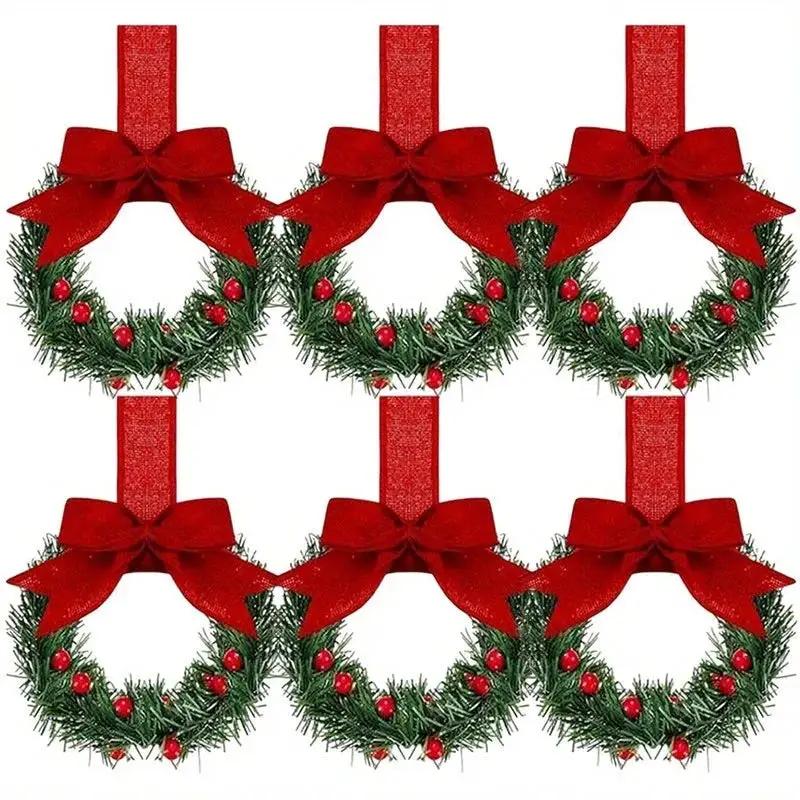 Plastic Mini Christmas Wreaths with Red Bow & Greenery by House Of Avana