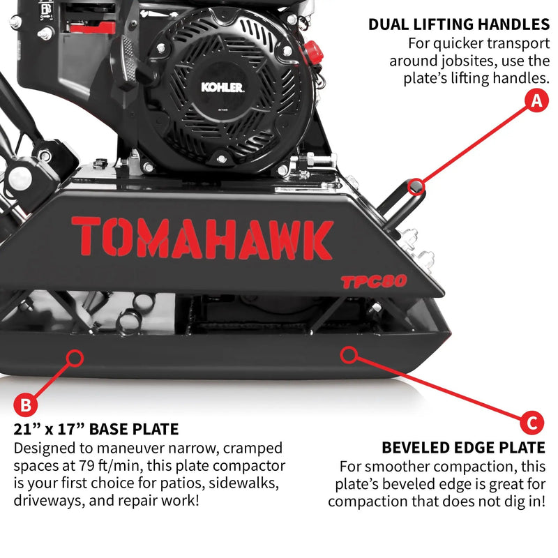 Vibratory Plate Compactor Tamper with Kohler Engine for Dirt Gravel Soil Compaction by Tomahawk Power