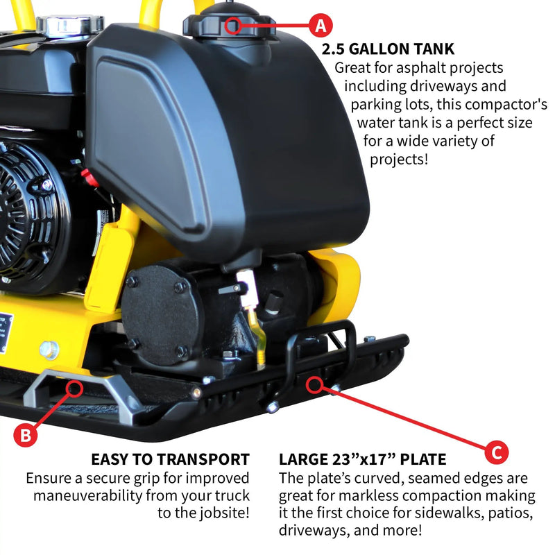 5.5 HP Honda Vibratory Plate Compactor 23x17" for Soil Asphalt Paver Compaction by Tomahawk Power