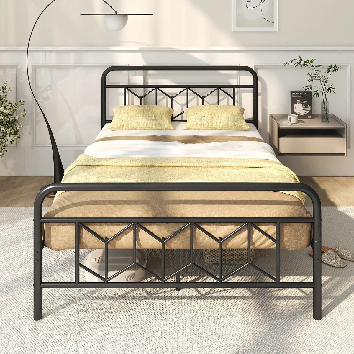 Platform Bed with High Headboard and Snap Lock Metal Slats, photo 2 of 11