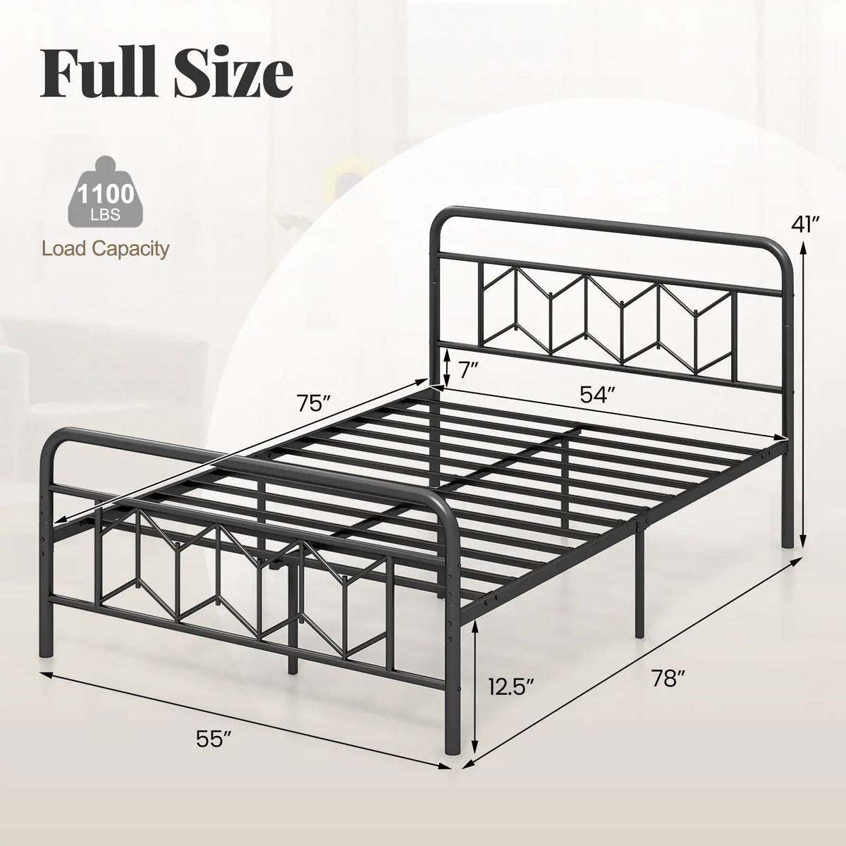 Platform Bed with High Headboard and Snap Lock Metal Slats, photo 4 of 11