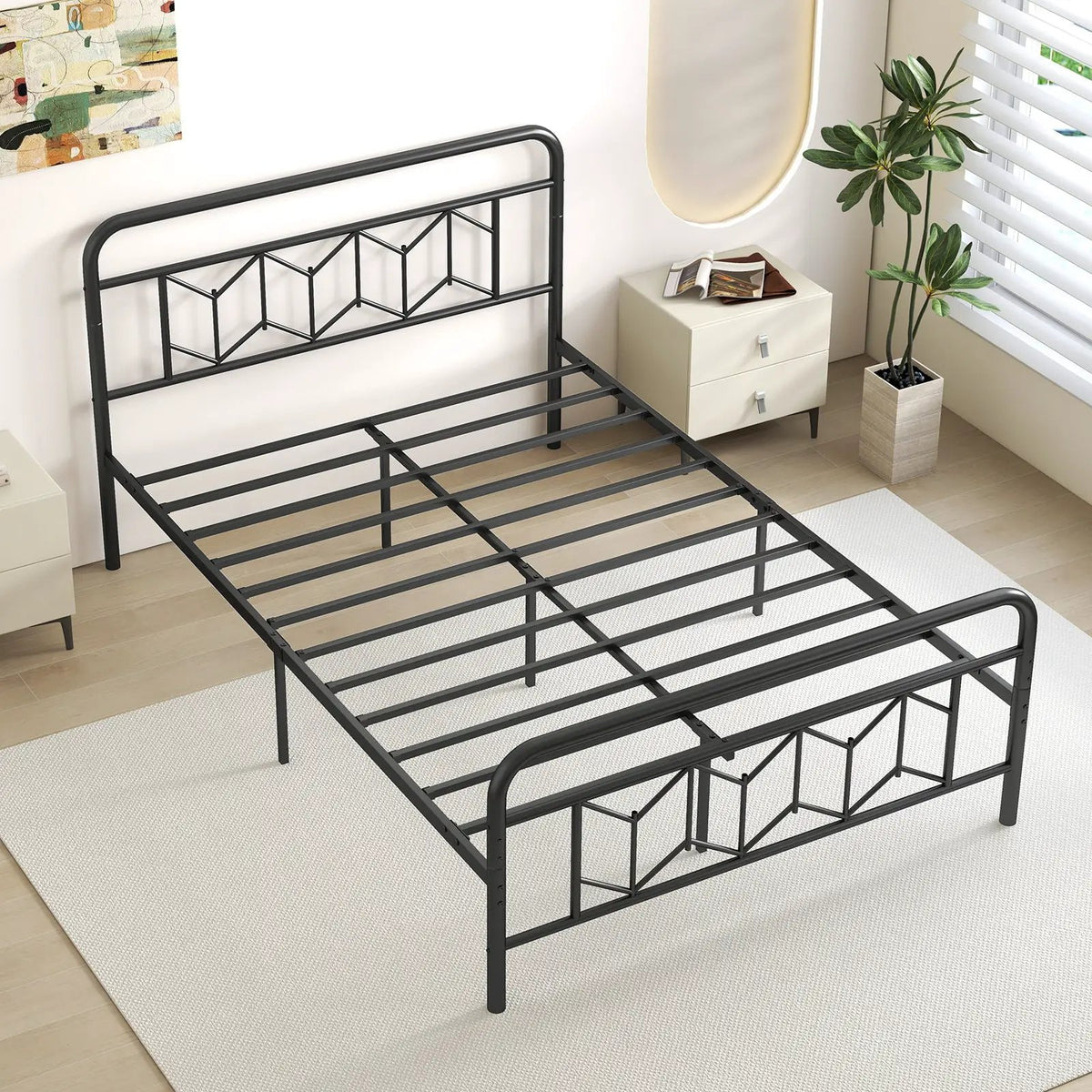 Platform Bed with High Headboard and Snap Lock Metal Slats, photo 5 of 11