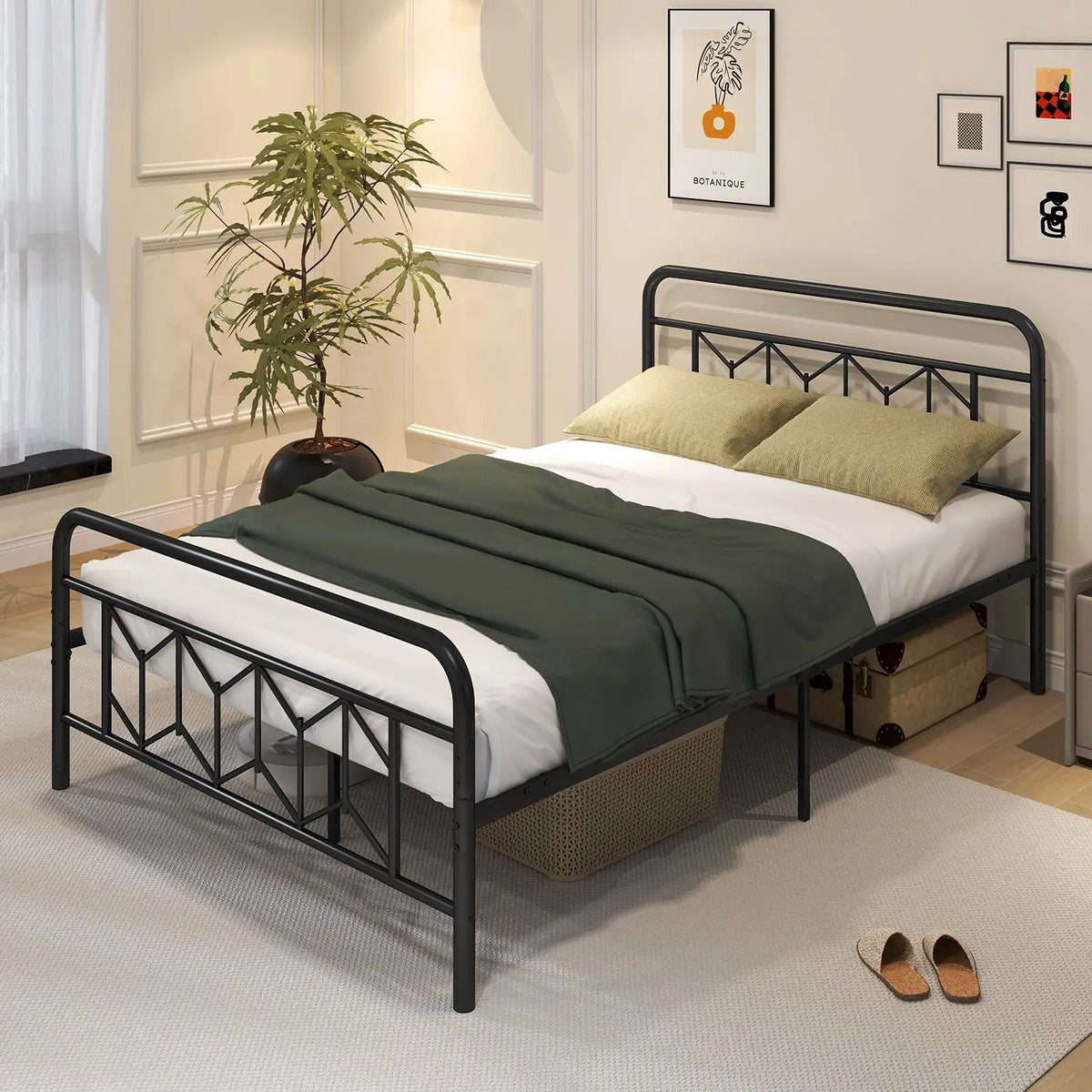 Platform Bed with High Headboard and Snap Lock Metal Slats, photo 8 of 11