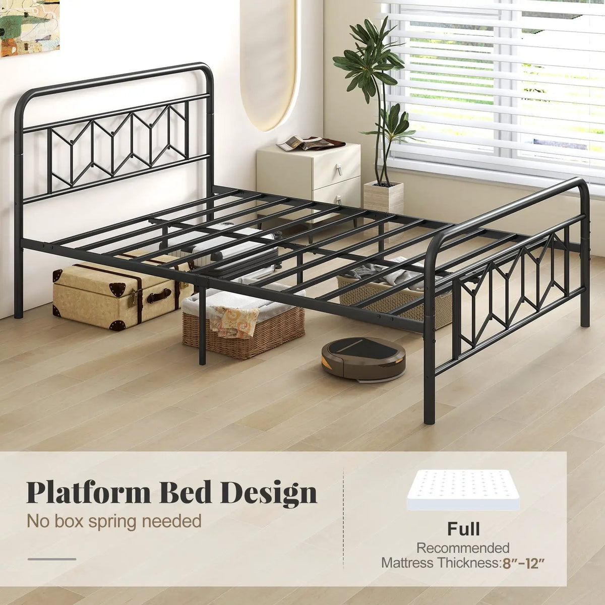 Platform Bed with High Headboard and Snap Lock Metal Slats, photo 6 of 11