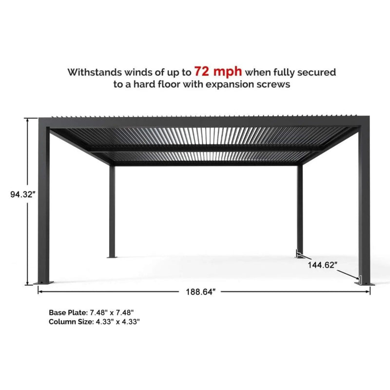 [12X16FT] Alora Premium Outdoor Gray Aluminum Hardtop Pergola With Adjustable Roof (SAK81364) by SAKSBY WHOLESALE