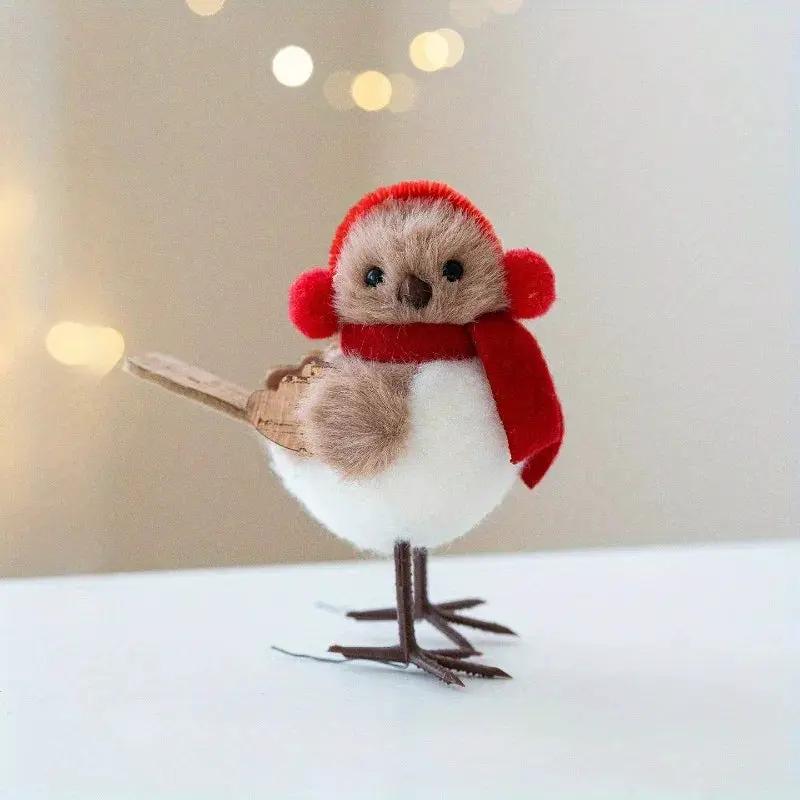 Plush Bird Christmas Ornament with Red Santa Hat & White Plumage by House Of Avana