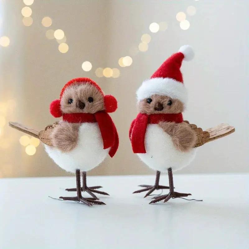 Plush Bird Christmas Ornament with Red Santa Hat & White Plumage by House Of Avana