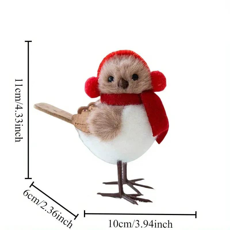 Plush Bird Christmas Ornament with Red Santa Hat & White Plumage by House Of Avana